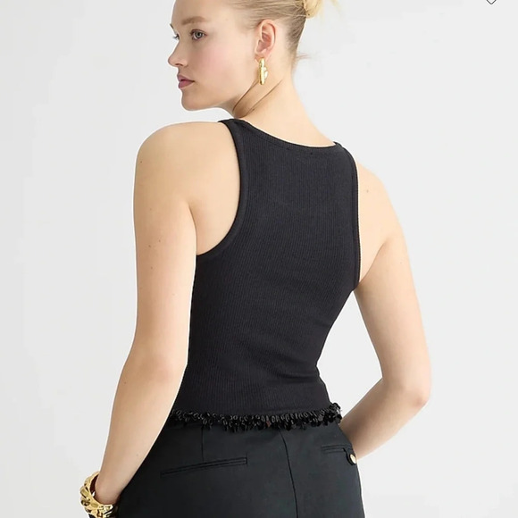 J. Crew Cropped Ribbed Cutaway Tank Top with Sequins S NWT - Picture 2 of 6